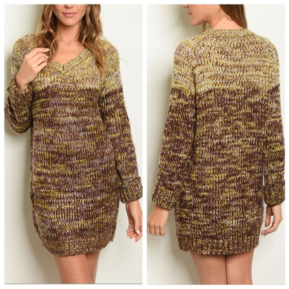 Urban Outfitters Sweaters - Olive Cocoa Ombre Long V-neck Sweater Dress